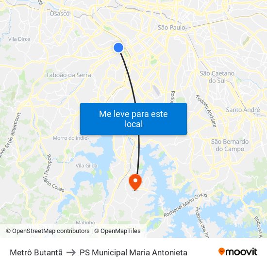 Metrô Butantã to PS Municipal Maria Antonieta map