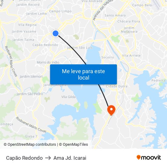 Capão Redondo to Ama Jd. Icarai map