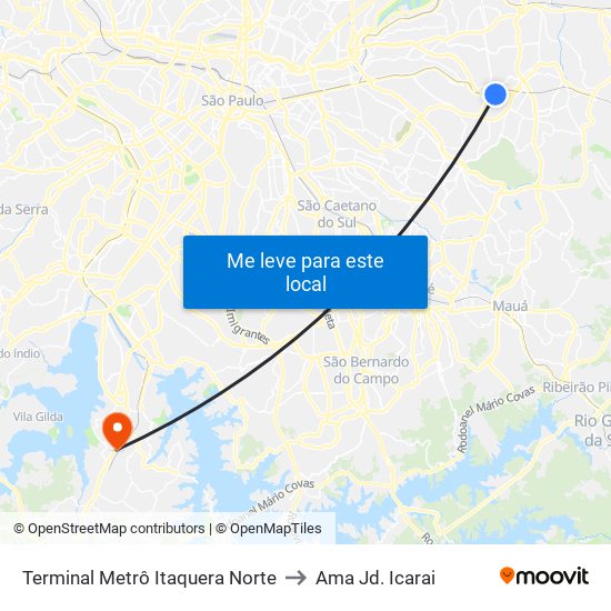 Terminal Metrô Itaquera Norte to Ama Jd. Icarai map