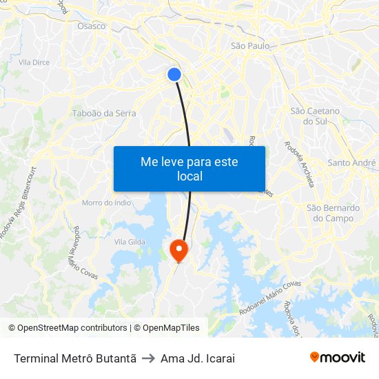 Terminal Metrô Butantã to Ama Jd. Icarai map