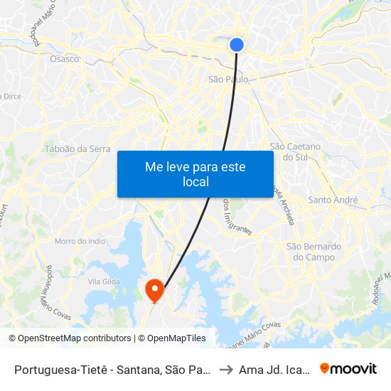 Portuguesa-Tietê - Santana, São Paulo to Ama Jd. Icarai map