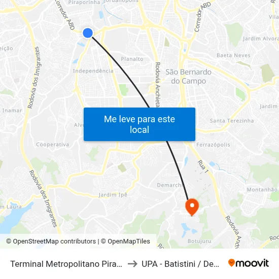 Terminal Metropolitano Piraporinha to UPA - Batistini / Demarchi map