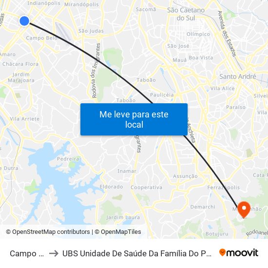 Campo Belo to UBS Unidade De Saúde Da Família Do Parque Selecta map