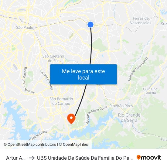 Artur Alvim to UBS Unidade De Saúde Da Família Do Parque Selecta map