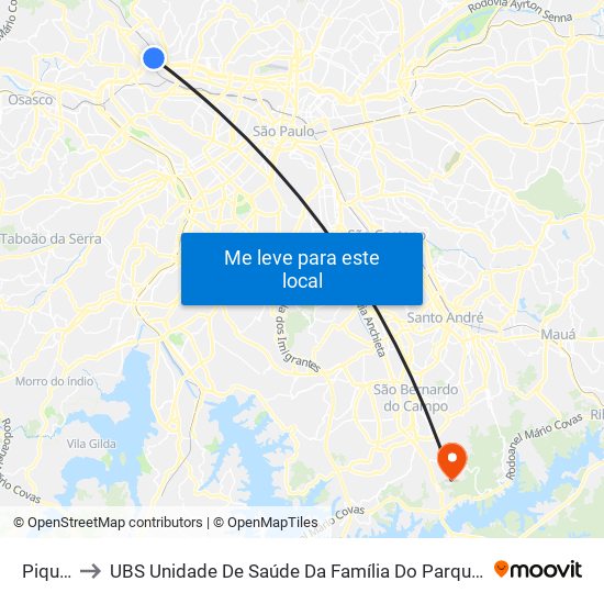 Piqueri to UBS Unidade De Saúde Da Família Do Parque Selecta map
