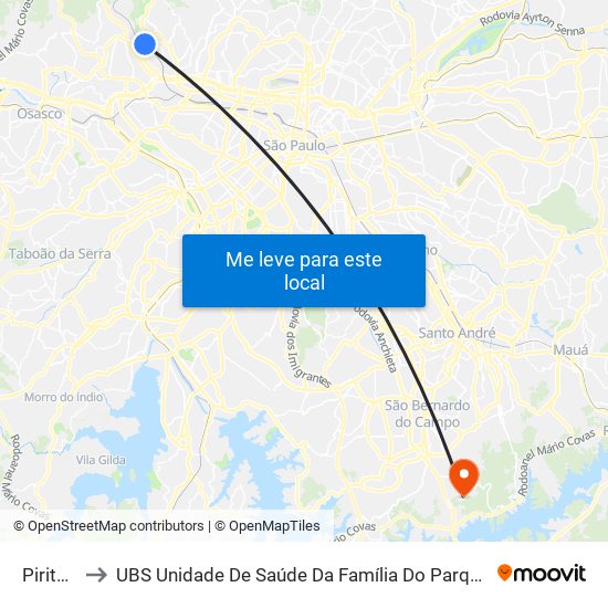 Pirituba to UBS Unidade De Saúde Da Família Do Parque Selecta map