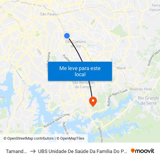 Tamanduateí to UBS Unidade De Saúde Da Família Do Parque Selecta map