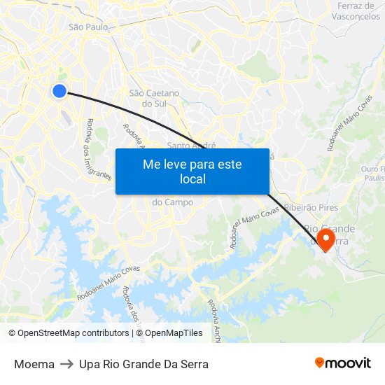 Moema to Upa Rio Grande Da Serra map