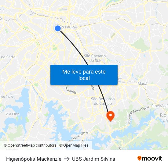 Higienópolis-Mackenzie to UBS Jardim Silvina map