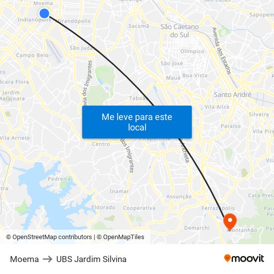 Moema to UBS Jardim Silvina map