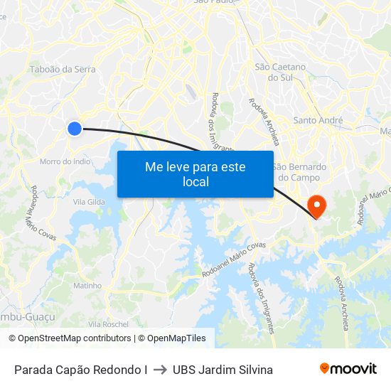 Parada Capão Redondo I to UBS Jardim Silvina map