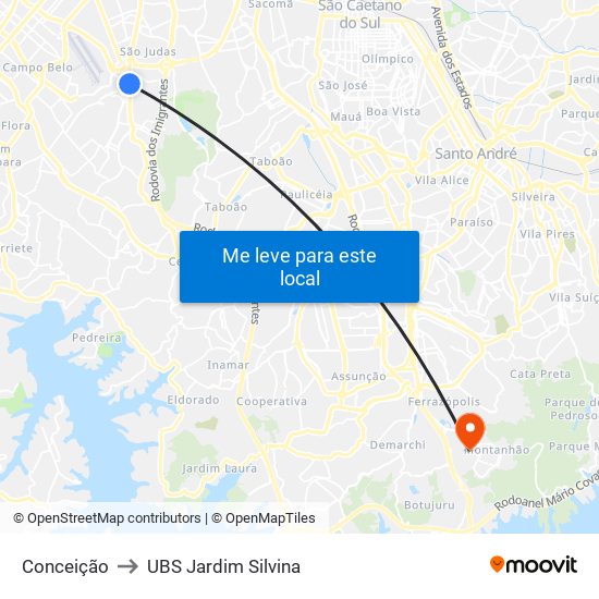 Conceição to UBS Jardim Silvina map