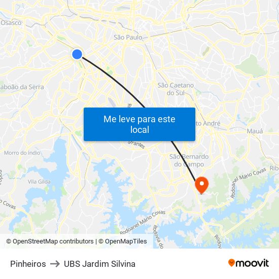 Pinheiros to UBS Jardim Silvina map