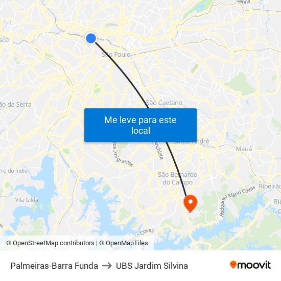 Palmeiras-Barra Funda to UBS Jardim Silvina map