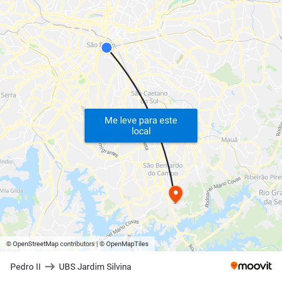 Pedro II to UBS Jardim Silvina map