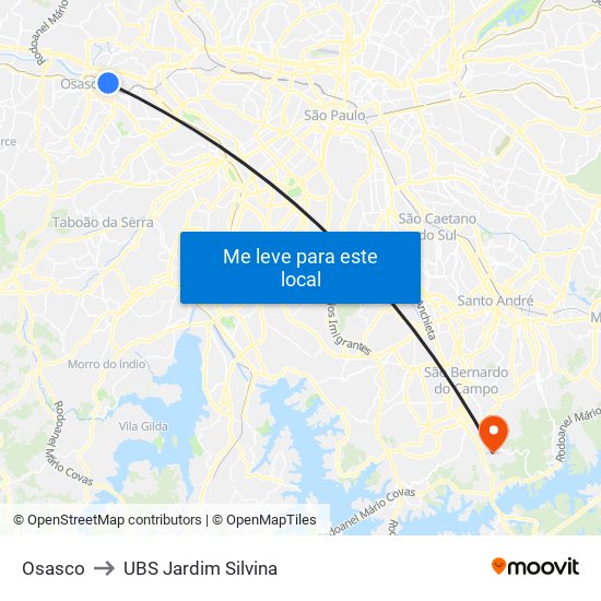 Osasco to UBS Jardim Silvina map