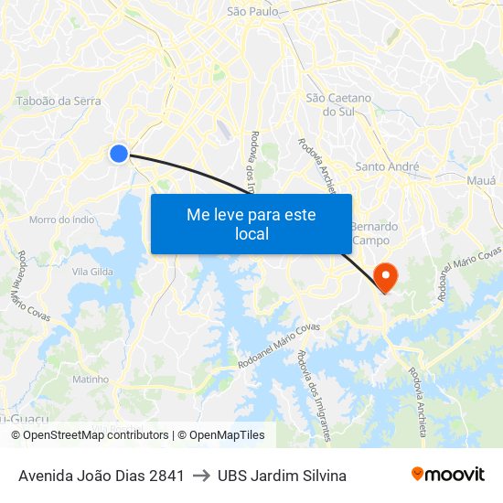 Avenida João Dias 2841 to UBS Jardim Silvina map