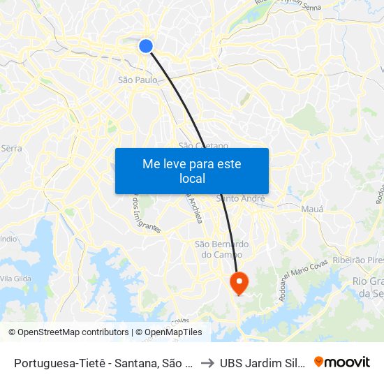 Portuguesa-Tietê - Santana, São Paulo to UBS Jardim Silvina map
