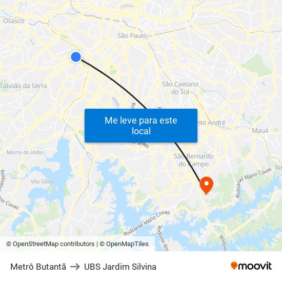 Metrô Butantã to UBS Jardim Silvina map