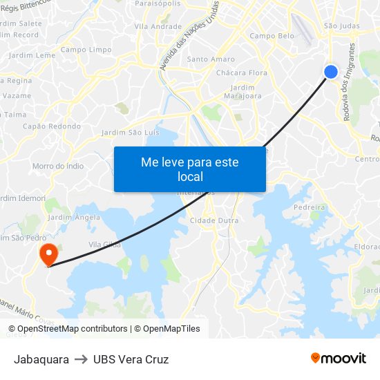 Jabaquara to UBS Vera Cruz map