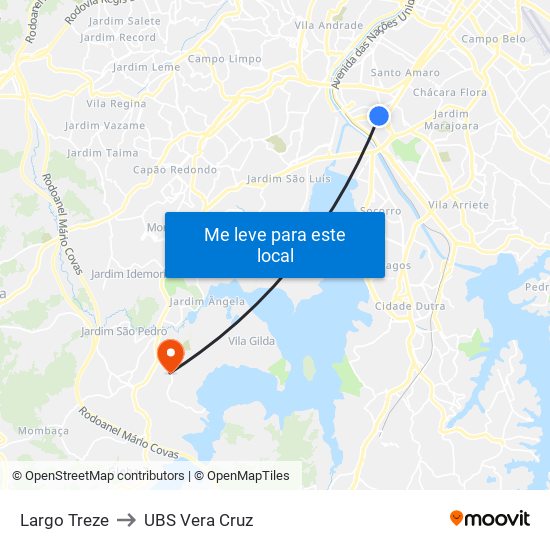 Largo Treze to UBS Vera Cruz map