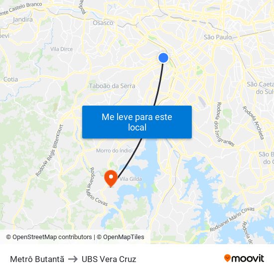 Metrô Butantã to UBS Vera Cruz map