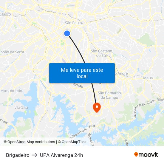 Brigadeiro to UPA Alvarenga 24h map