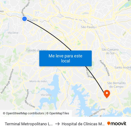 Terminal Metropolitano Luiz Bortolosso / Km 21 to Hospital de Clínicas Municipal José Alencar map