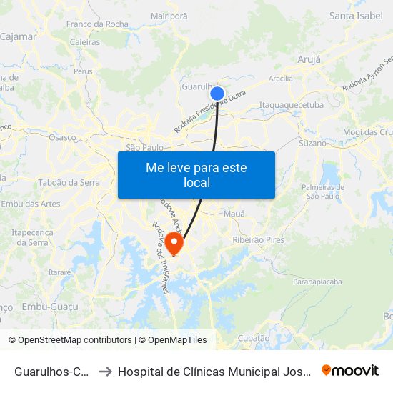 Guarulhos-Cecap to Hospital de Clínicas Municipal José Alencar map