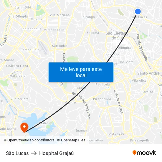 São Lucas to Hospital Grajaú map