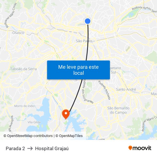 Parada 2 to Hospital Grajaú map