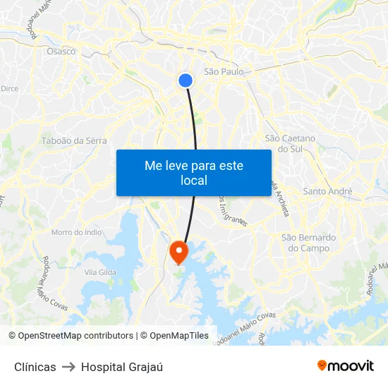 Clínicas to Hospital Grajaú map