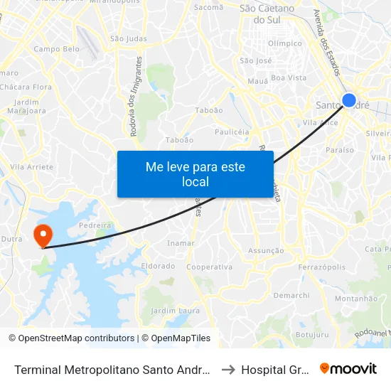 Terminal Metropolitano Santo André Oeste to Hospital Grajaú map