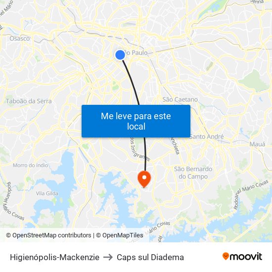 Higienópolis-Mackenzie to Caps sul Diadema map