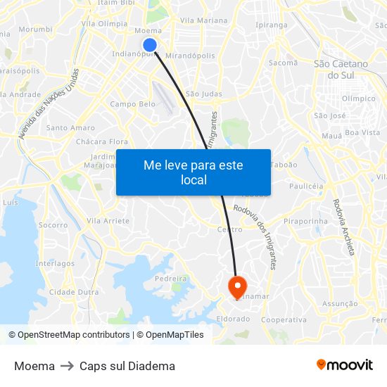 Moema to Caps sul Diadema map