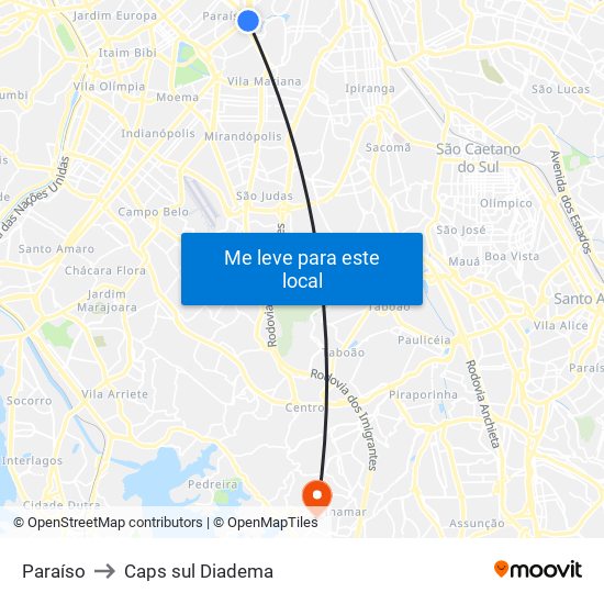 Paraíso to Caps sul Diadema map