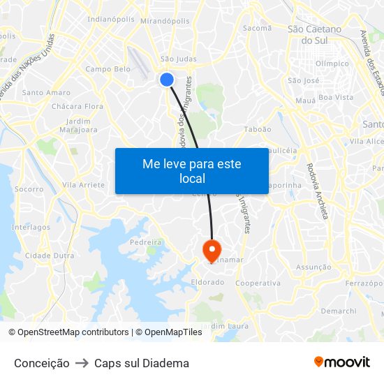 Conceição to Caps sul Diadema map
