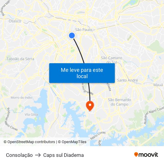 Consolação to Caps sul Diadema map
