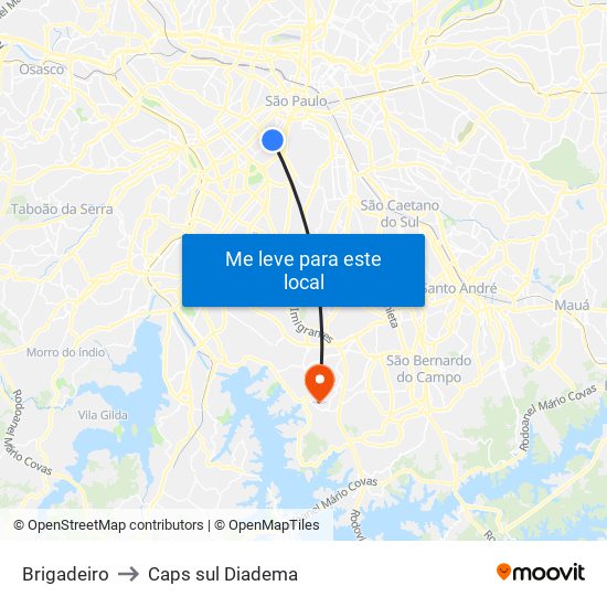 Brigadeiro to Caps sul Diadema map