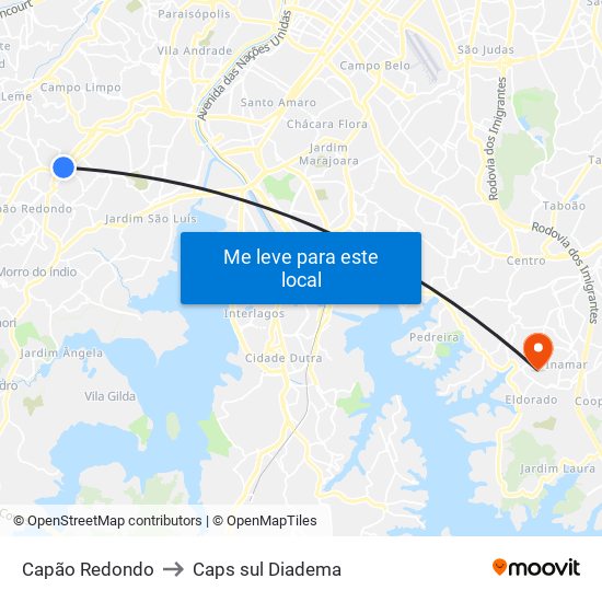 Capão Redondo to Caps sul Diadema map