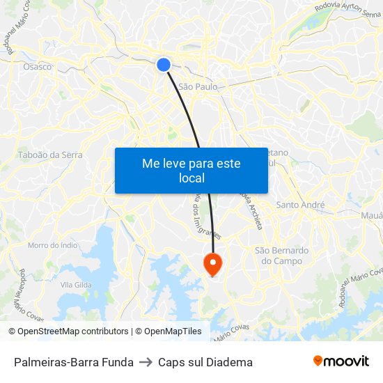 Palmeiras-Barra Funda to Caps sul Diadema map