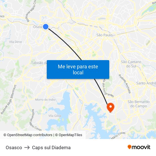 Osasco to Caps sul Diadema map