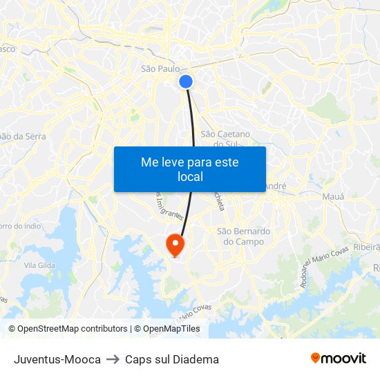 Juventus-Mooca to Caps sul Diadema map