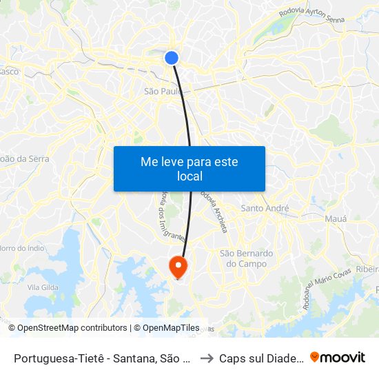 Portuguesa-Tietê - Santana, São Paulo to Caps sul Diadema map