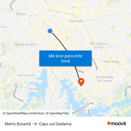 Metrô Butantã to Caps sul Diadema map