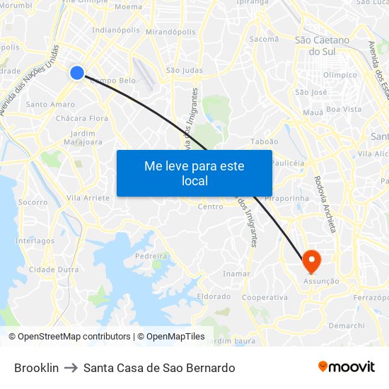 Brooklin to Santa Casa de Sao Bernardo map