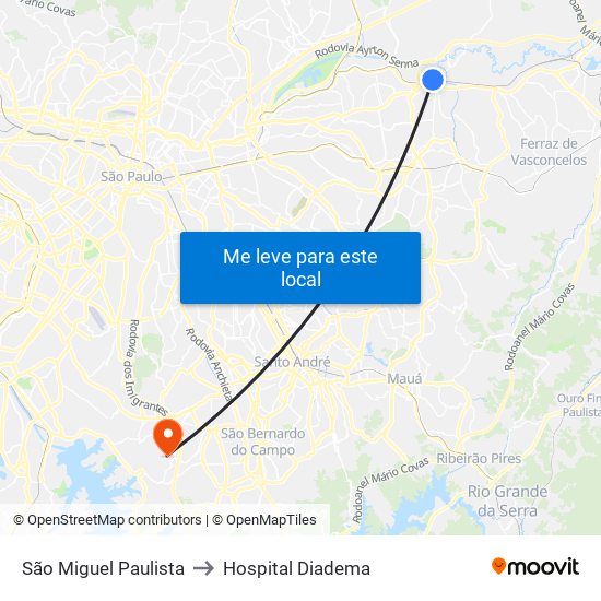 São Miguel Paulista to Hospital Diadema map