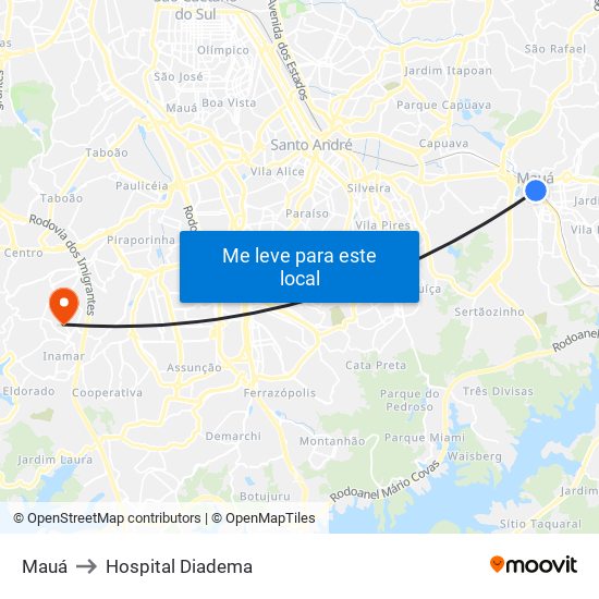 Mauá to Hospital Diadema map