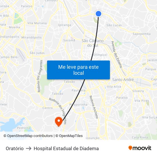 Oratório to Hospital Estadual de Diadema map