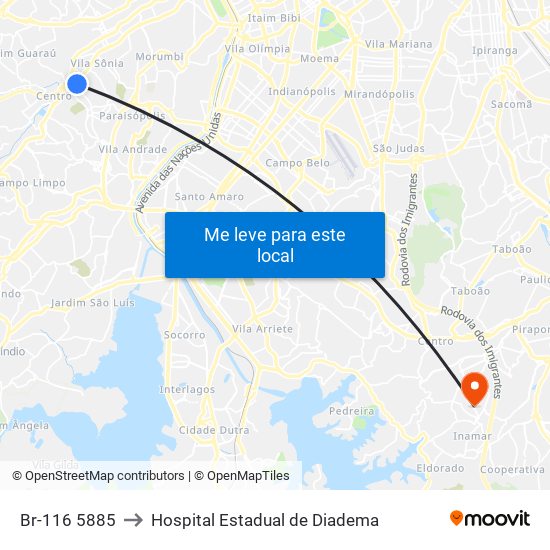 Br-116 5885 to Hospital Estadual de Diadema map